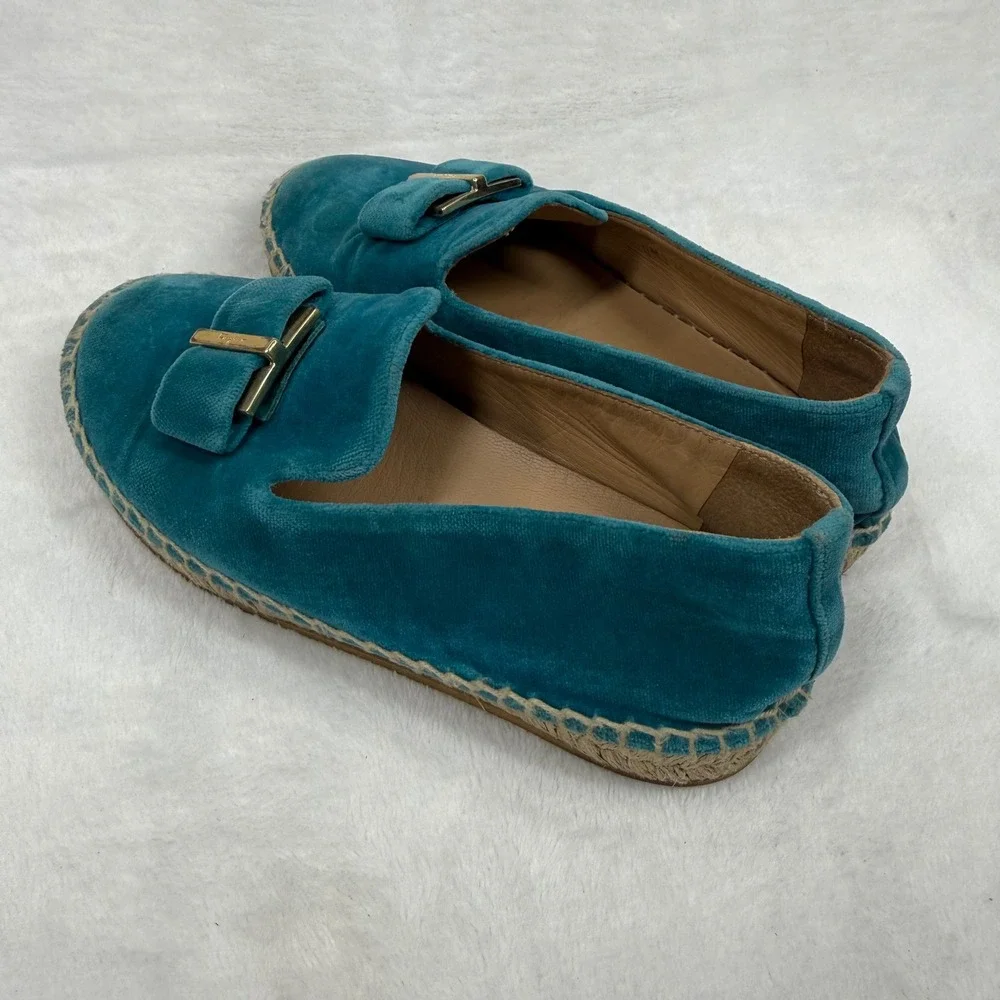 Salvatore Ferragamo‎ Teal Velvet Espadrille Loafers Gold Buckle Italy EU 28 0W